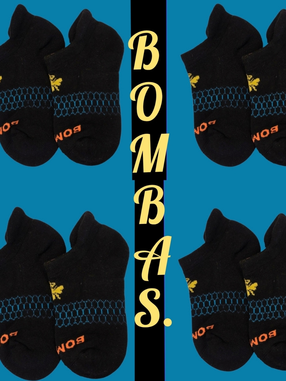 Bombas Ankle Socks XS Youth Black~Blue~Orange~Yellow Honeycomb BNWT 4 Pair